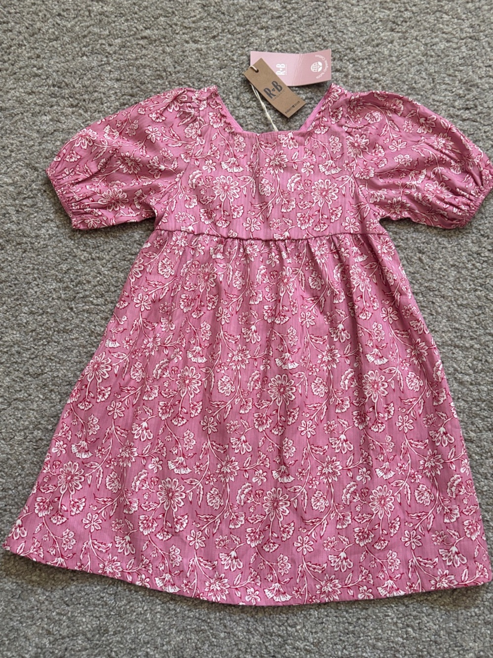 Rabbit + Bear Organic Girls' Pink 4T Floral Puff-Sleeve Dress